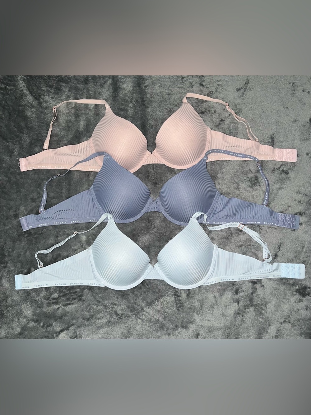 Danskin Ribbed T-Shirt Bra Set in Light Blue, Navy & Blush - Pack of 3 (34C)